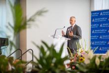 Erik Wangsness, president of WAH, speaks at the dedication of the new Adventist HealthCare White Oak Medical Center. Photo by Eli Turner